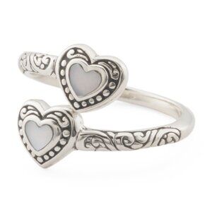 NWT ANNIKA WITT Sterling Silver Mother of Pearl Two Hearts Valentines Ring Sz 6